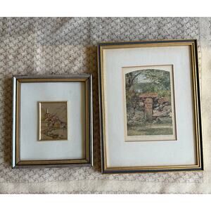 Vintage Italian Silver Framed Pictures set of 2 signed print accent wall art
